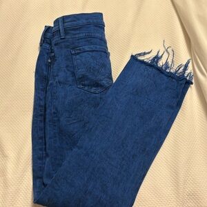 Blue denim frayed jeans